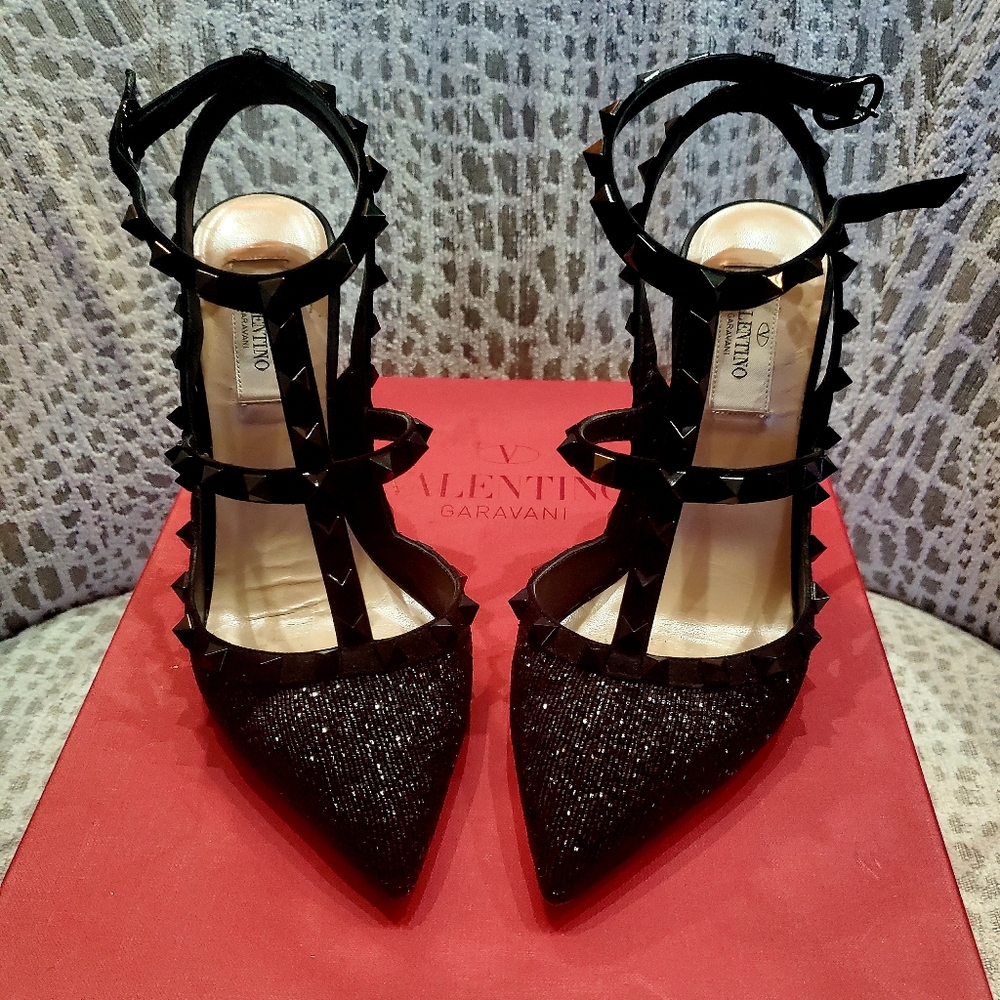 Valentino Rockstud black crystal pumps